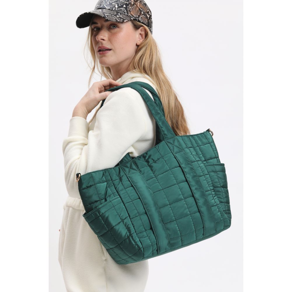 Woman wearing Emerald Urban Expressions August - Quilted Nylon Tote 840611114471 View 1 | Emerald