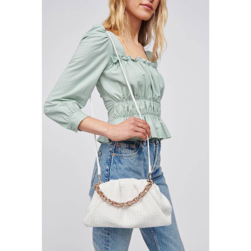 Woman wearing White Urban Expressions Malia Crossbody 818209019644 View 2 | White