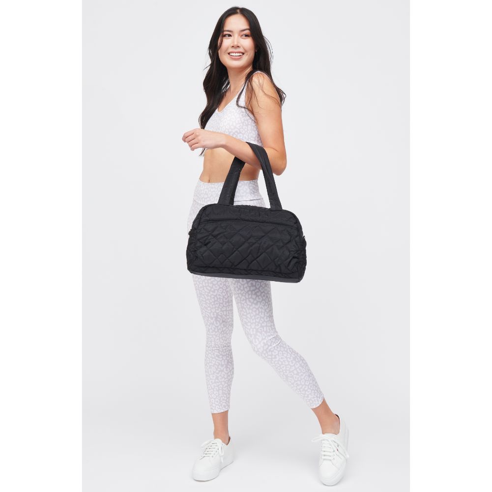 Woman wearing Black Urban Expressions Spencer - Quilted Nylon Weekender 840611184252 View 4 | Black