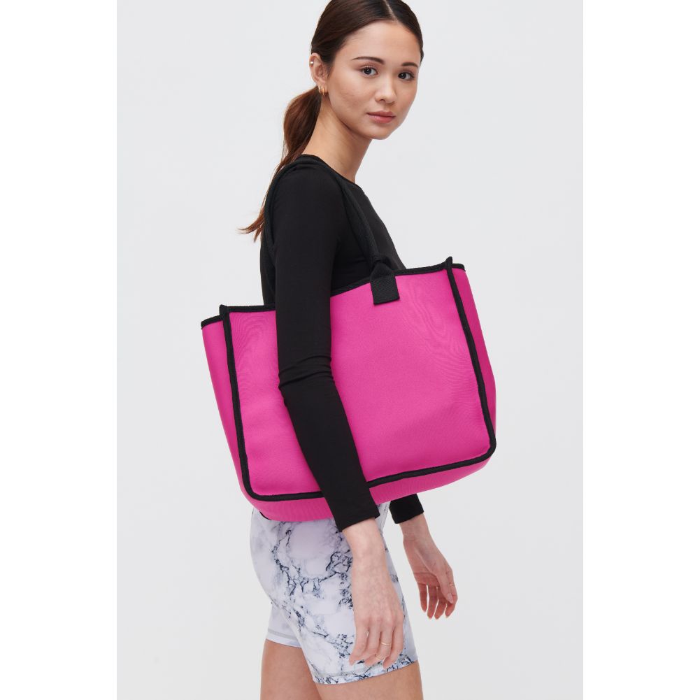 Woman wearing Magenta Urban Expressions Wade Tote 840611118172 View 1 | Magenta