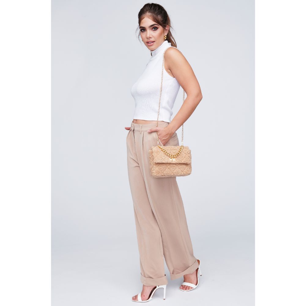 Woman wearing Camel Urban Expressions Corriedale - Sherpa Crossbody 818209010009 View 2 | Camel