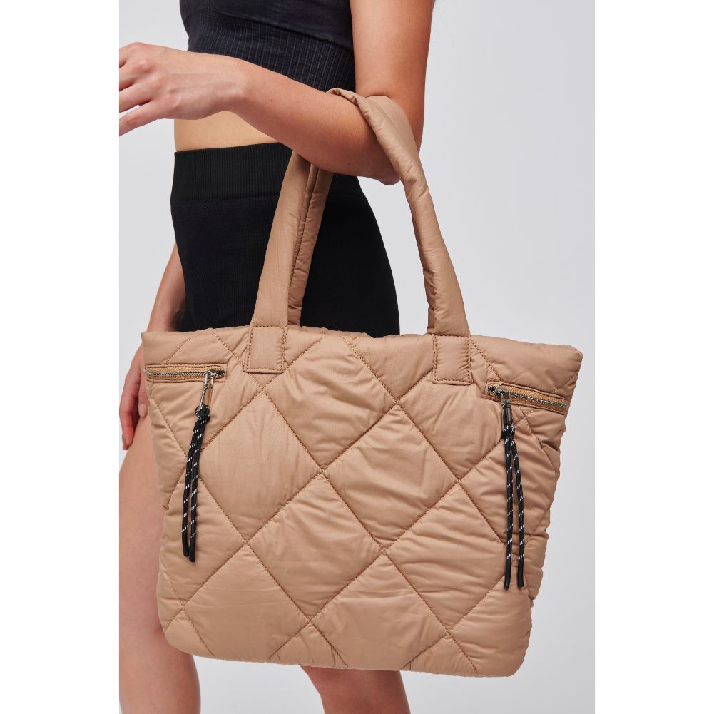 Woman wearing Khaki Urban Expressions Lorie Tote 840611184344 View 1 | Khaki