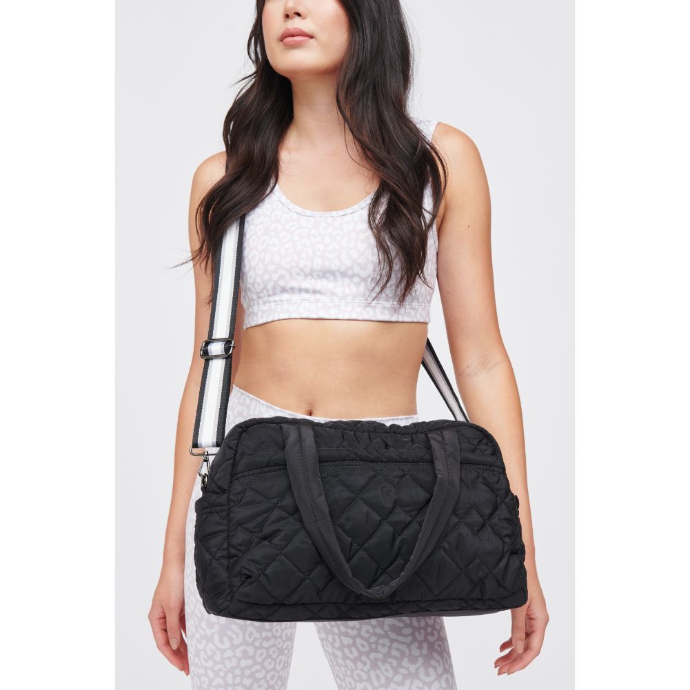 Woman wearing Black Urban Expressions Spencer - Quilted Nylon Weekender 840611184252 View 1 | Black