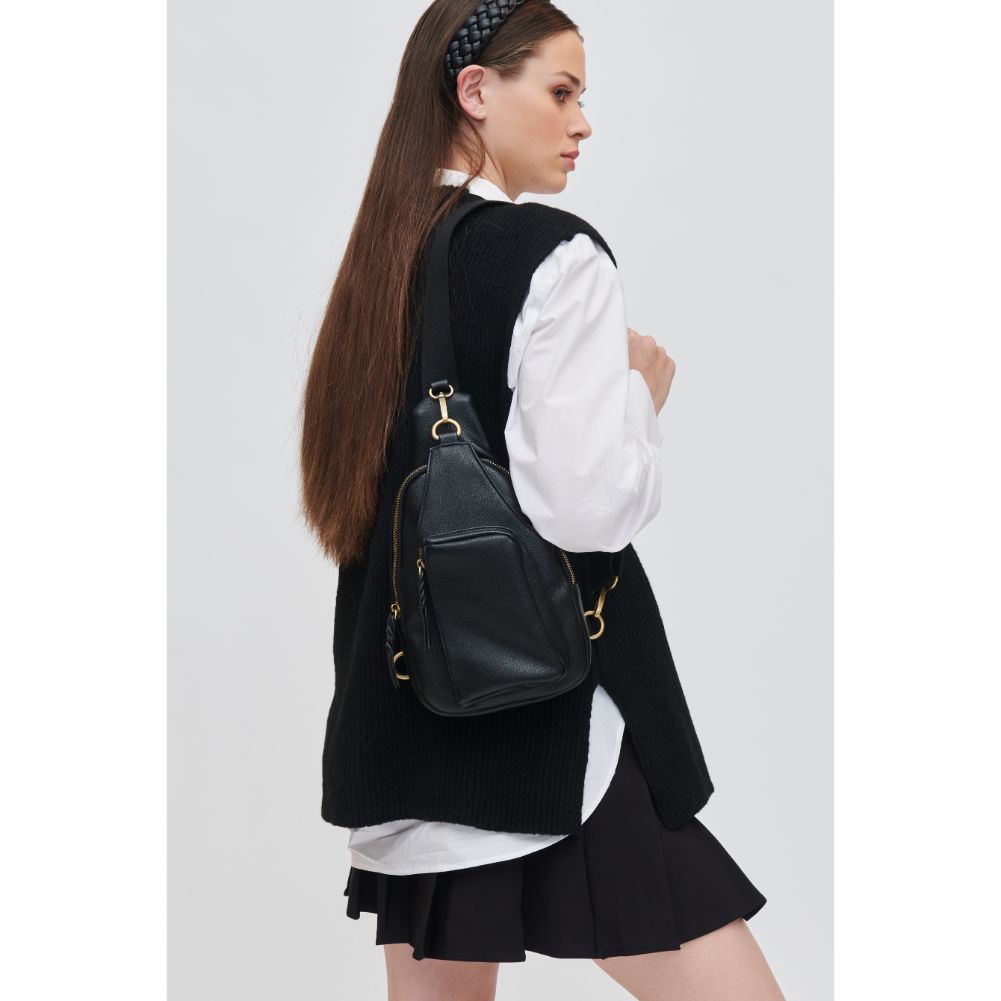 Woman wearing Black Urban Expressions Wendall Sling Backpack 840611107206 View 2 | Black