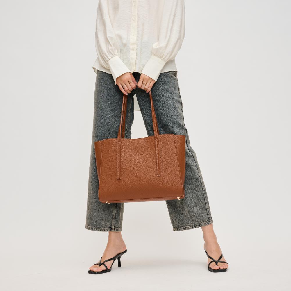 Woman wearing Tan Urban Expressions Gabby Tote 840611130792 View 3 | Tan