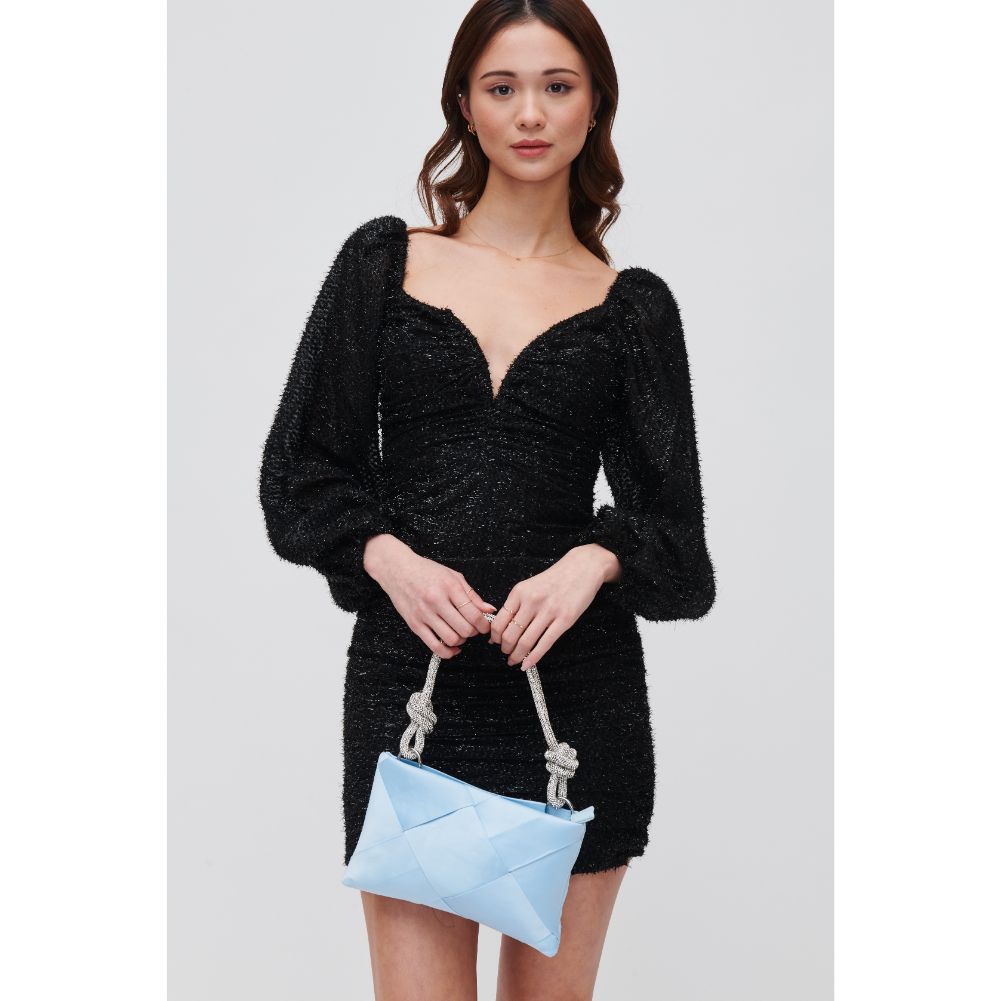 Woman wearing Baby Blue Urban Expressions Valkyrie Evening Bag 840611100283 View 1 | Baby Blue