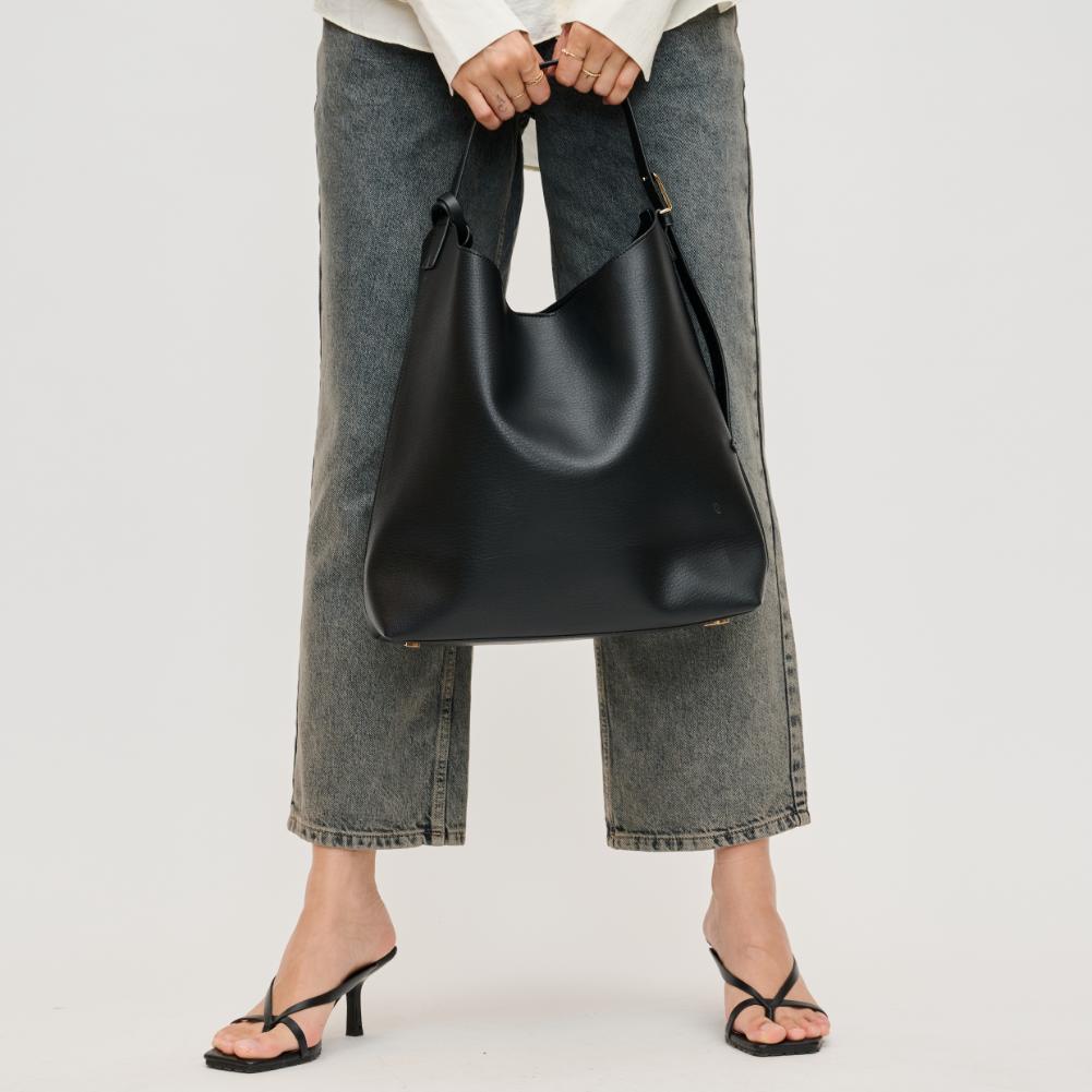 Woman wearing Black Urban Expressions Zelda Hobo 840611139184 View 2 | Black