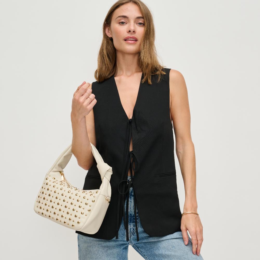 Woman wearing Oatmilk Urban Expressions Lennox Crossbody 840611194206 View 2 | Oatmilk