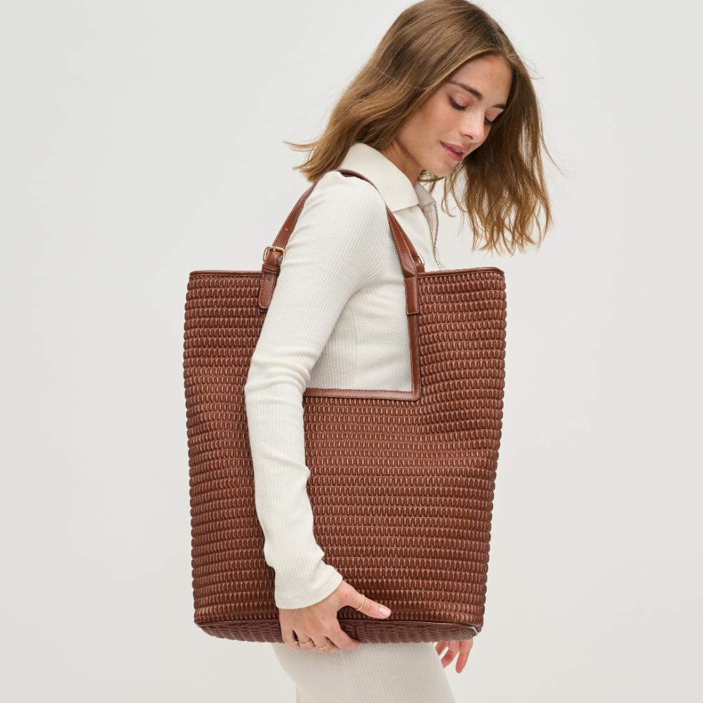 Woman wearing Chocolate Urban Expressions Aiden Tote 840611193612 View 1 | Chocolate