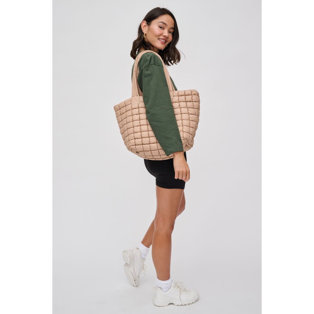 Woman wearing Nude Urban Expressions Breakaway - Puffer Tote 840611119858 View 4 | Nude