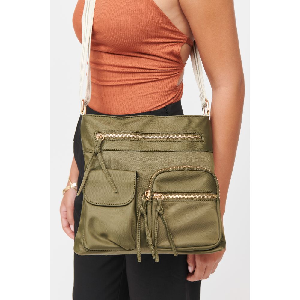 Woman wearing Olive Urban Expressions Shay Messenger 840611182869 View 2 | Olive