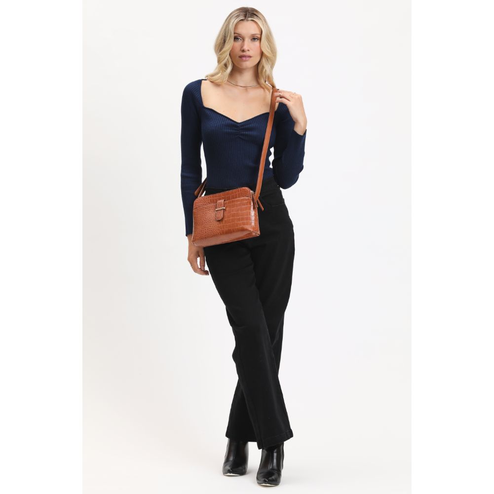 Woman wearing Tan Urban Expressions Fern Crossbody 840611117991 View 2 | Tan