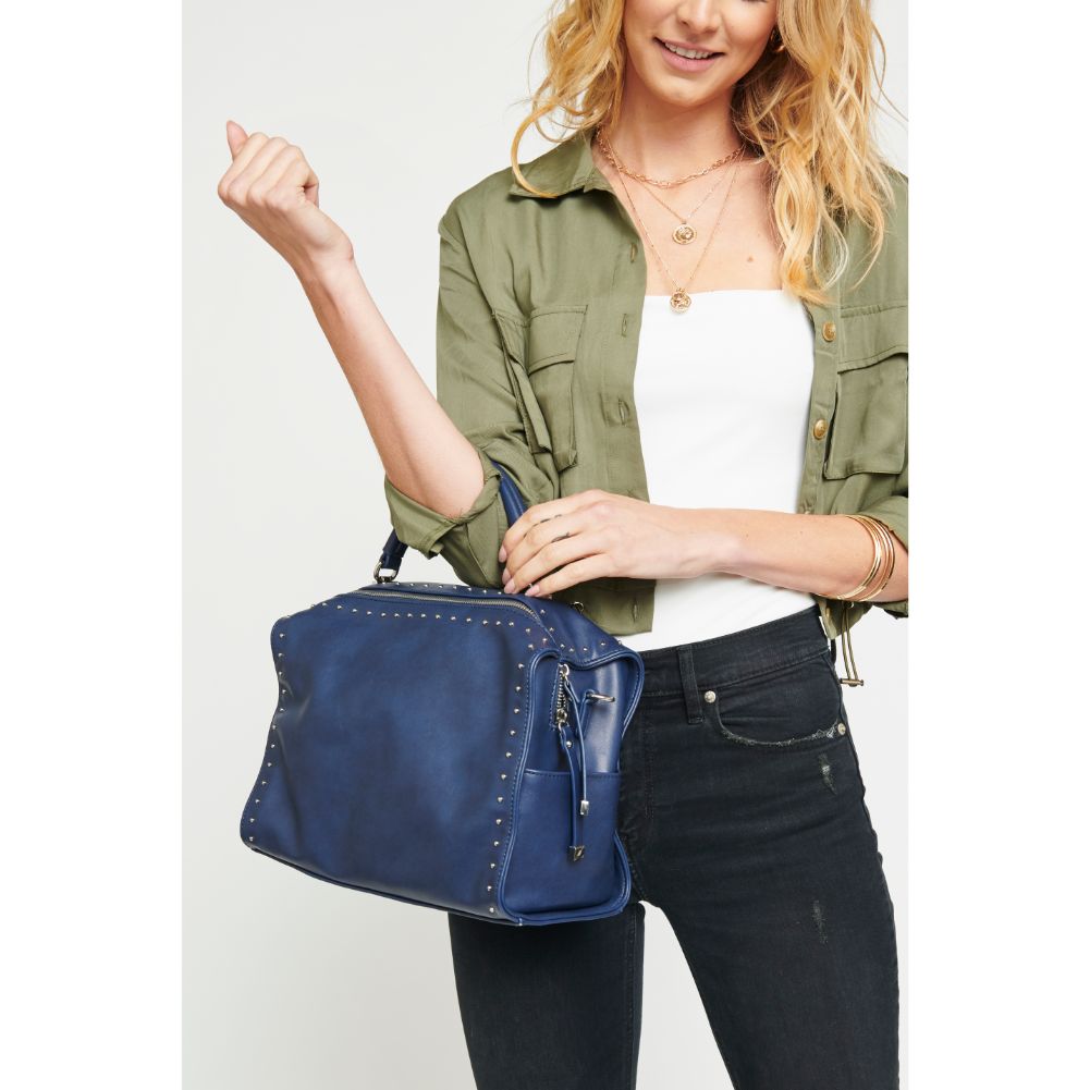 Woman wearing Navy Urban Expressions Madden Satchel 840611153746 View 2 | Navy