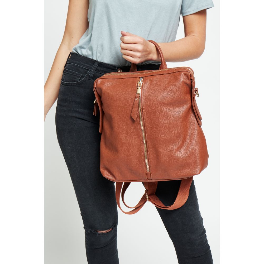 Woman wearing Cognac Urban Expressions Kenzie Backpack 840611133601 View 3 | Cognac