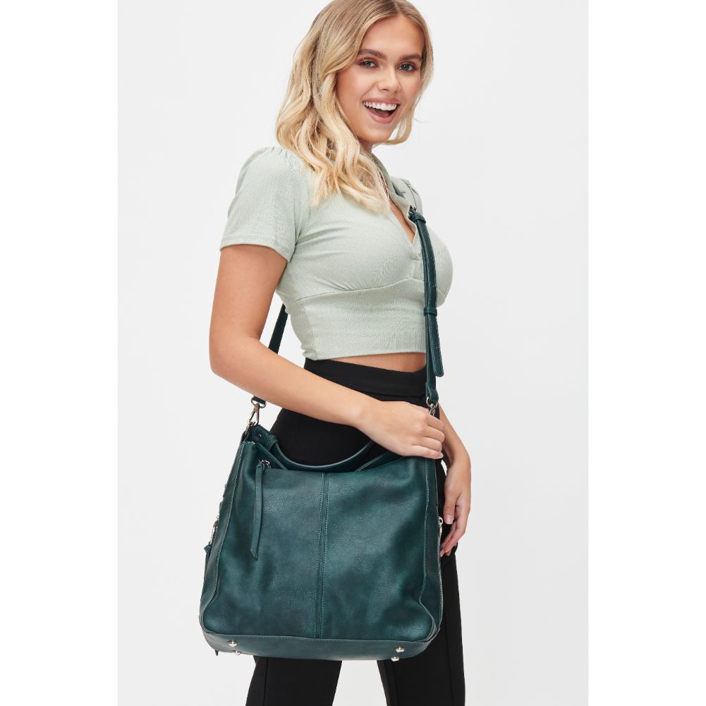 Woman wearing Hunter Green Urban Expressions Wanda Hobo 818209011860 View 2 | Hunter Green