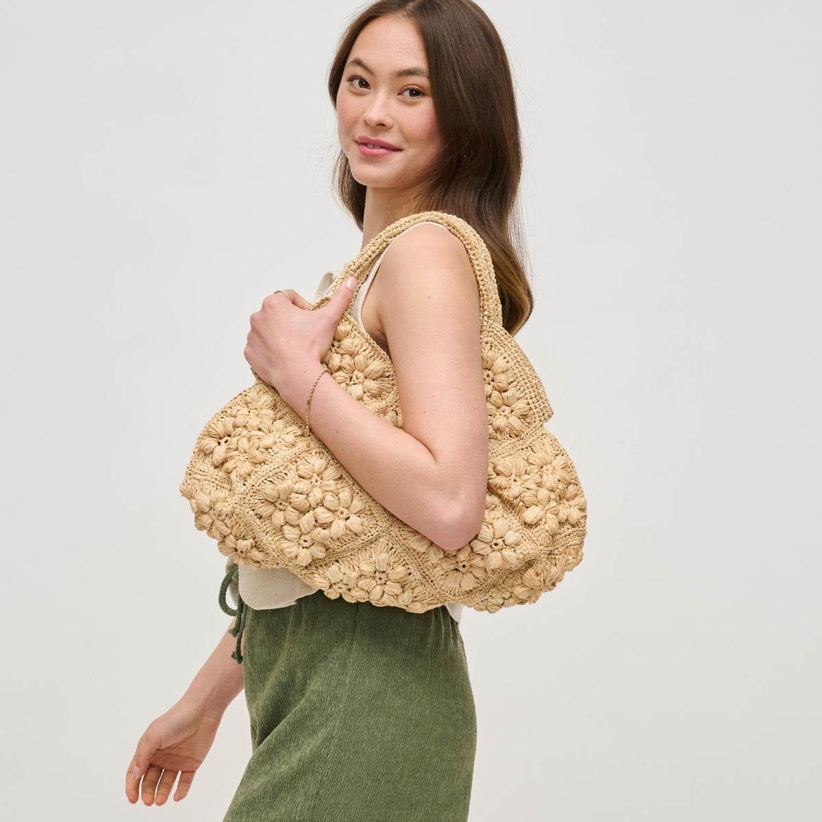 Woman wearing Natural Urban Expressions Beth Tote 840611153869 View 2 | Natural