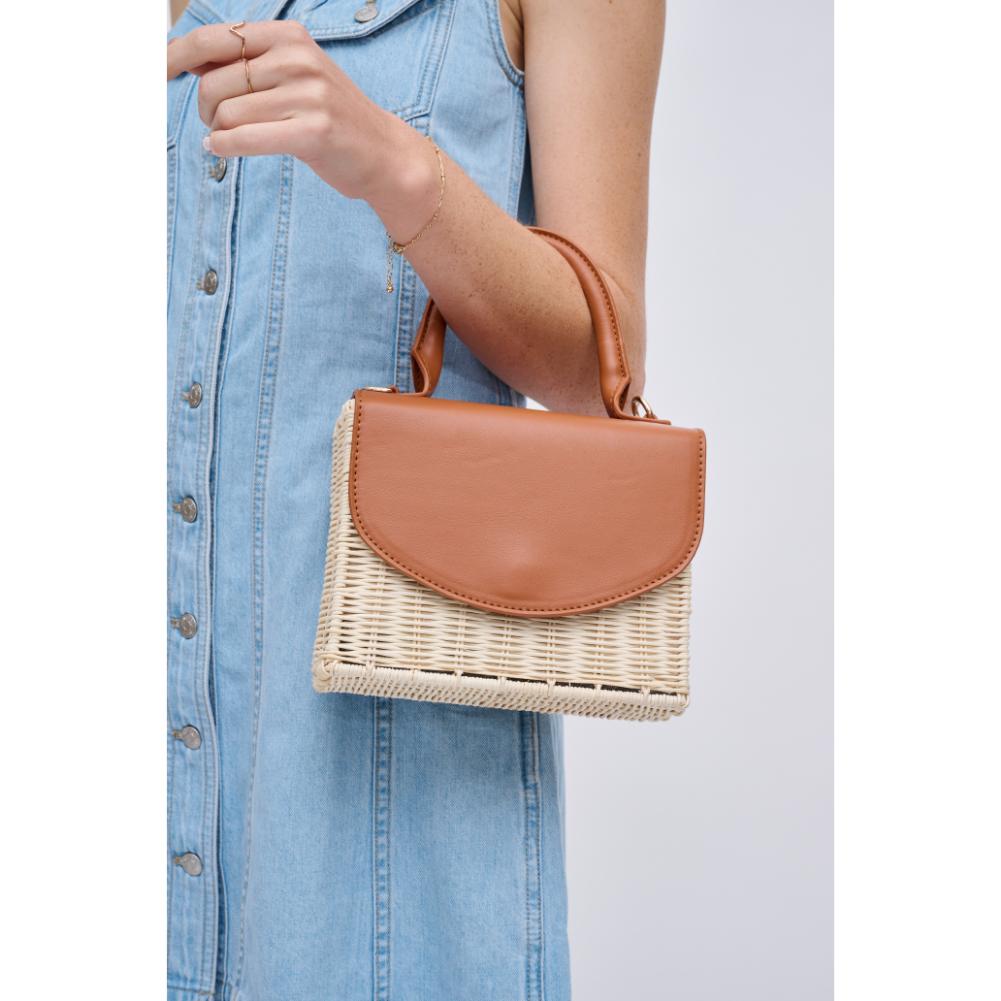 Woman wearing Tan Urban Expressions Clementine Crossbody 840611192257 View 1 | Tan