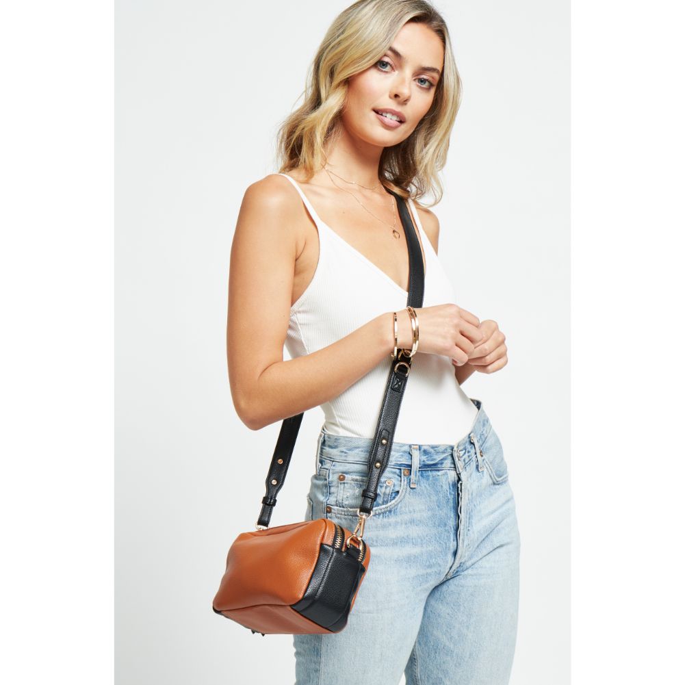 Woman wearing Tan Urban Expressions Audrey Crossbody 840611179135 View 2 | Tan