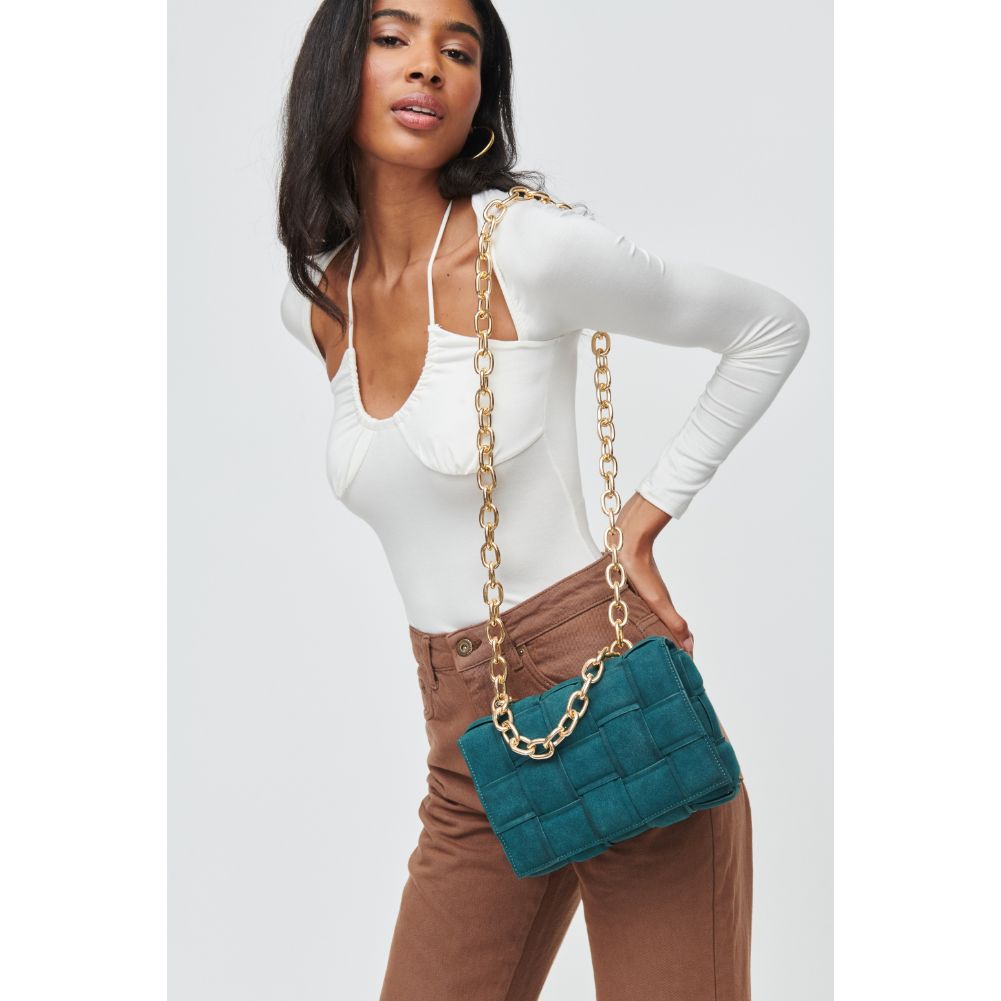 Woman wearing Juniper Urban Expressions Ines Suede Crossbody 840611100566 View 1 | Juniper