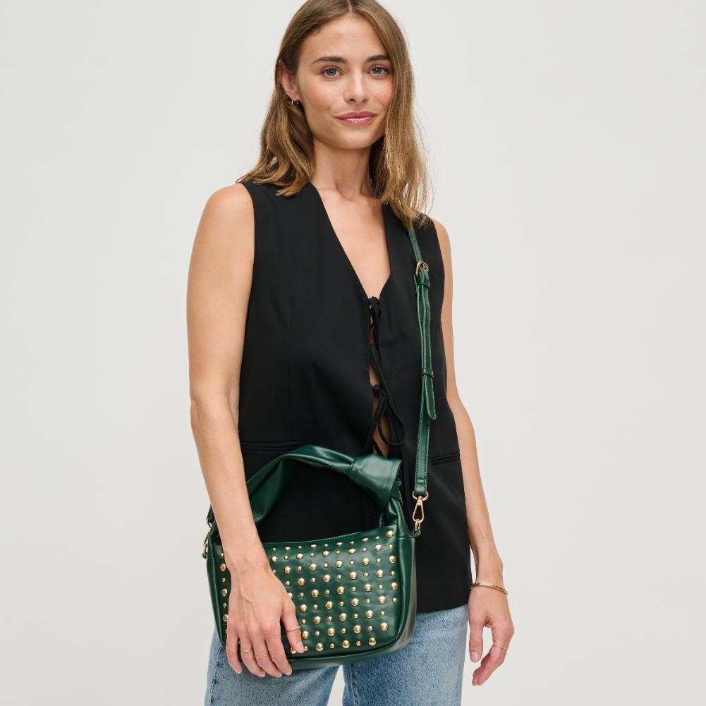 Woman wearing Forest Urban Expressions Lennox Crossbody 840611194190 View 2 | Forest