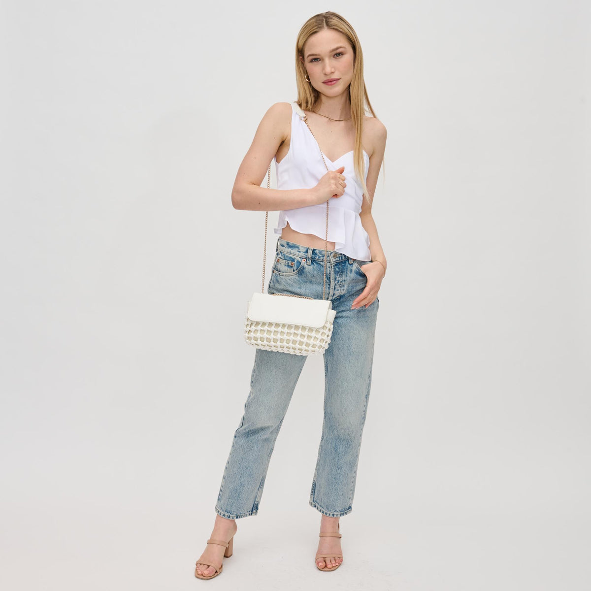 Woman wearing White Urban Expressions Erin Crossbody 840611128553 View 4 | White