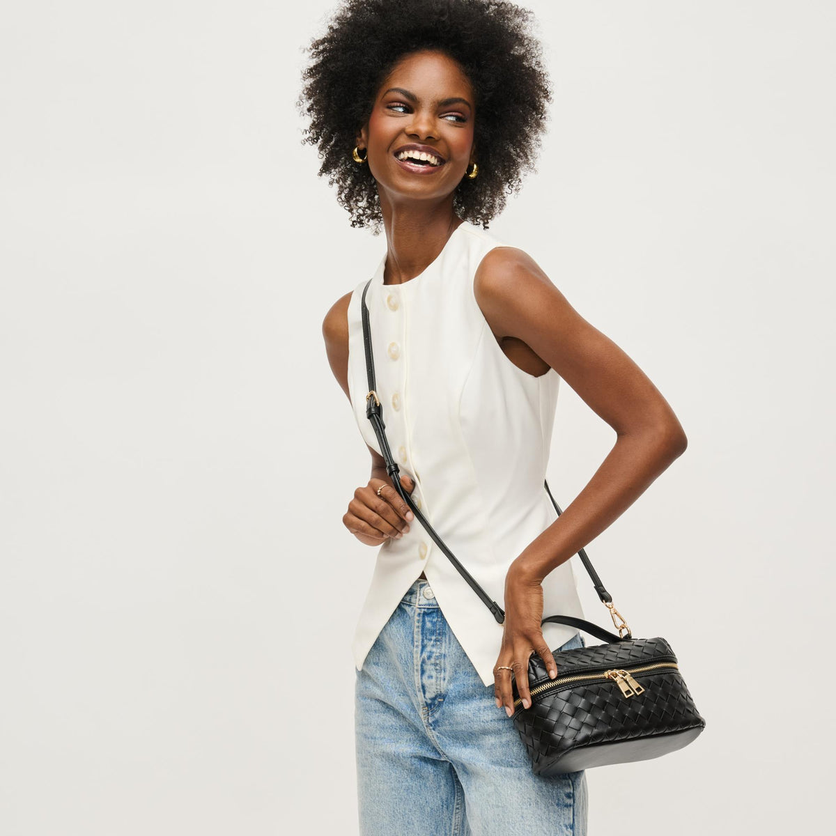 Woman wearing Black Urban Expressions Richie Crossbody 840611151940 View 2 | Black