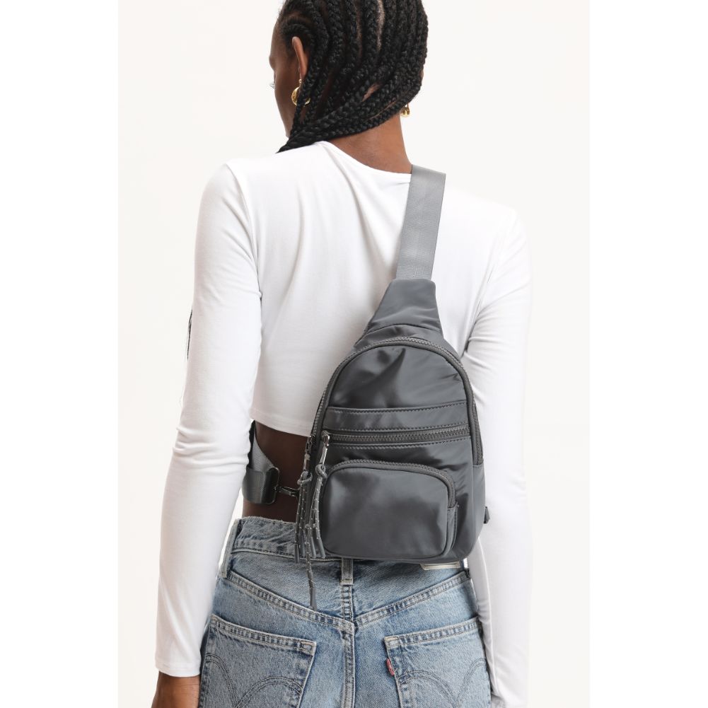 Woman wearing Carbon Urban Expressions Sid Sling Backpack 840611120670 View 2 | Carbon