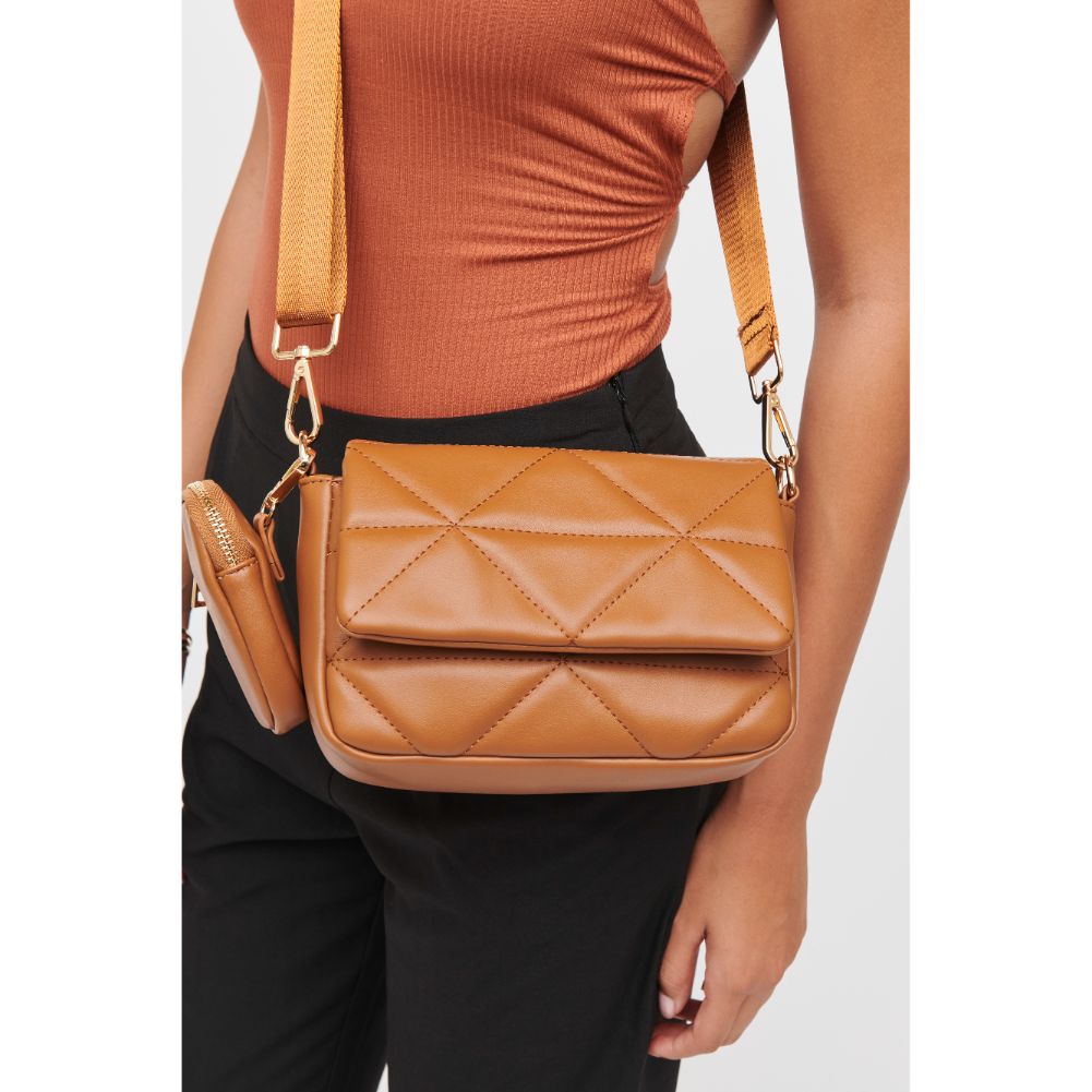 Woman wearing Tan Urban Expressions Tasha Crossbody 840611185662 View 2 | Tan