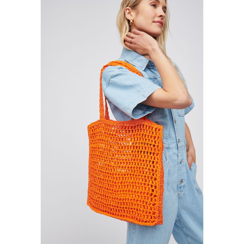 Woman wearing Tangerine Urban Expressions Bouvet Tote 818209016995 View 1 | Tangerine