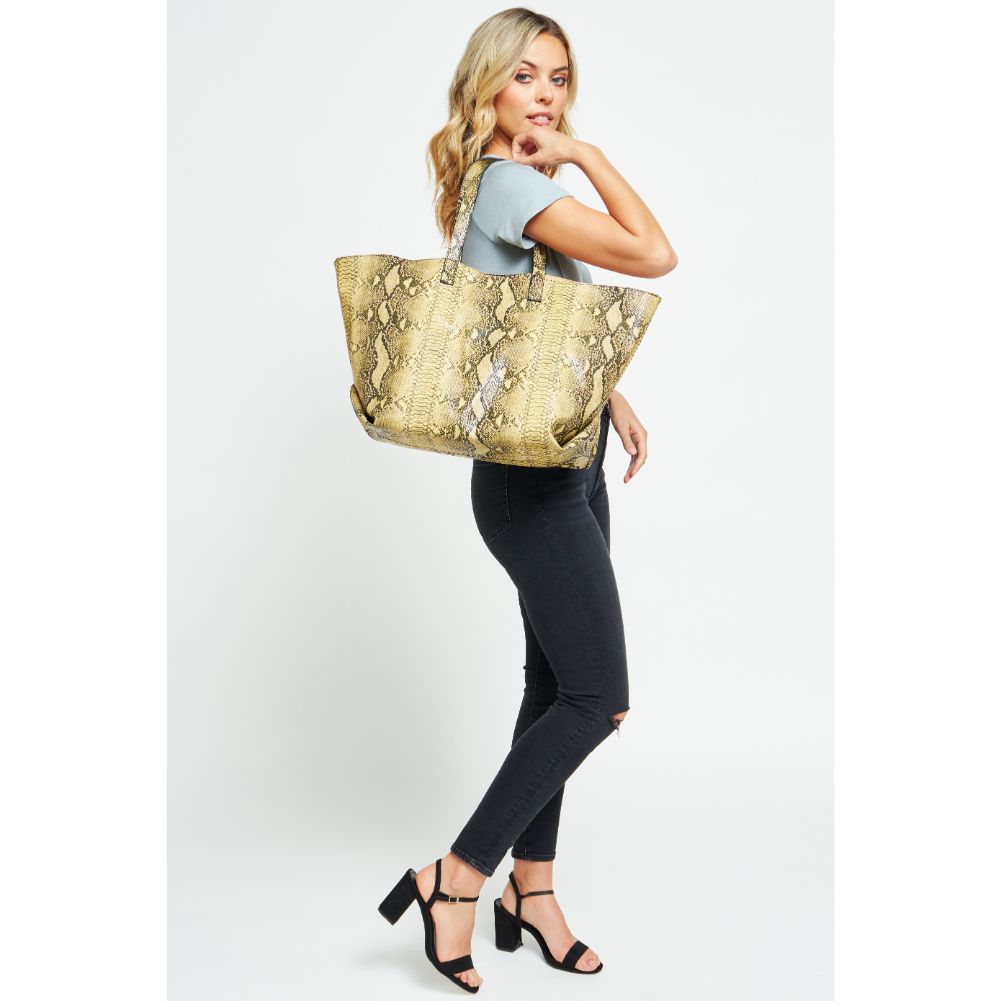 Woman wearing Mustard Urban Expressions Mylah Tote 840611176455 View 3 | Mustard