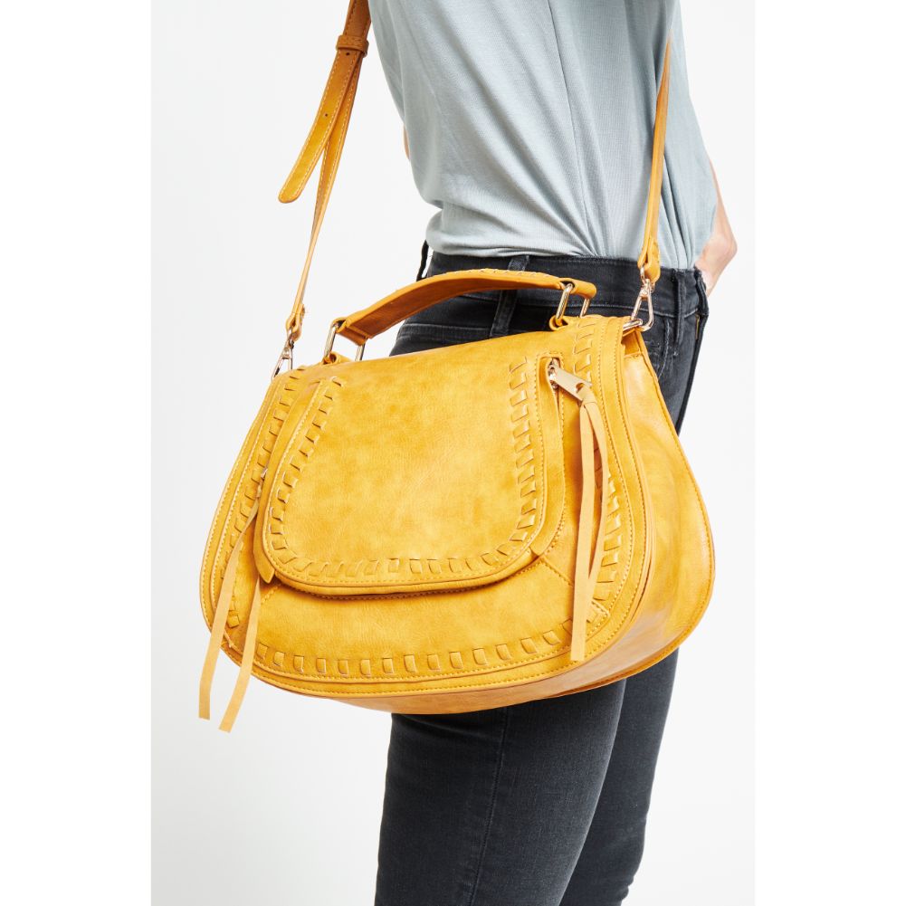 Woman wearing Mustard Urban Expressions Khloe Crossbody 840611176660 View 2 | Mustard