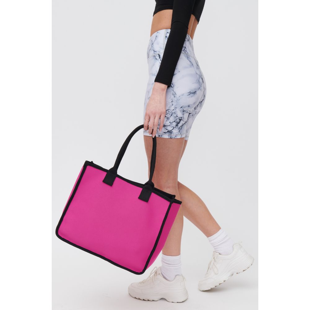 Woman wearing Magenta Urban Expressions Wade Tote 840611118172 View 2 | Magenta