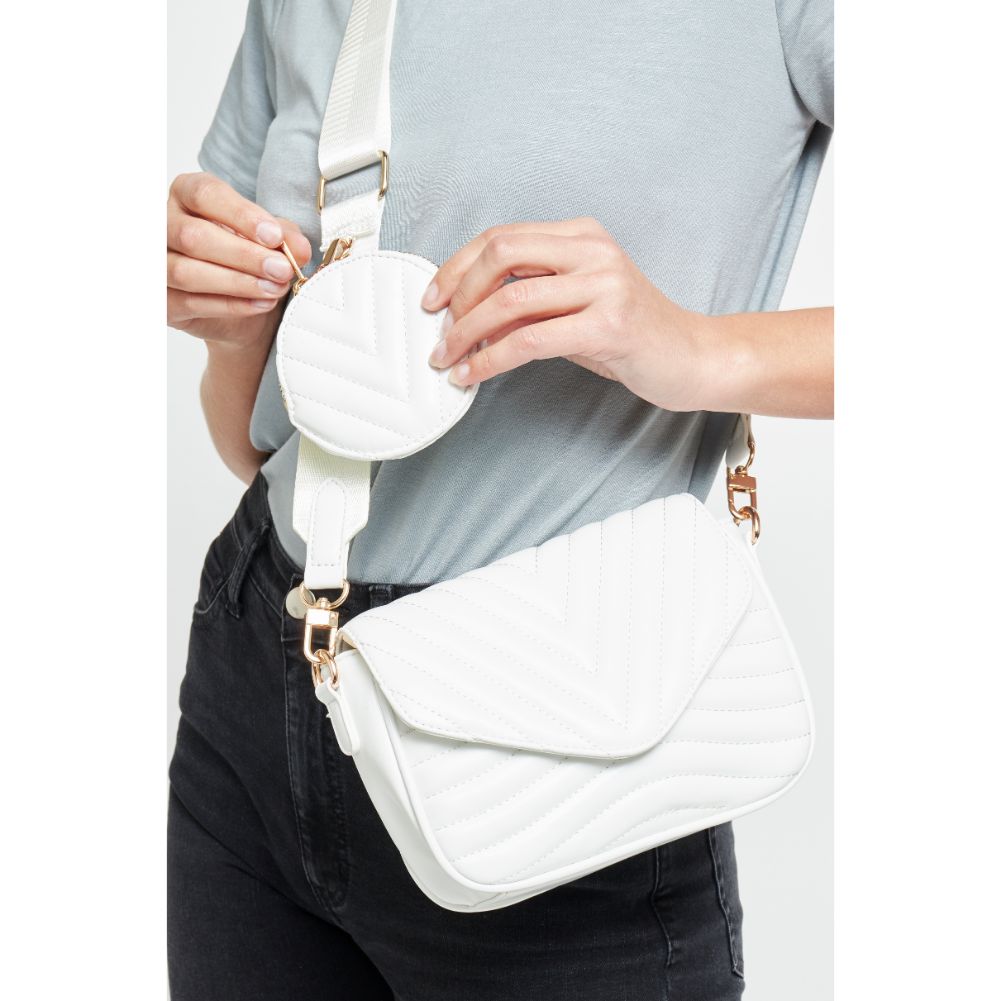 Woman wearing White Urban Expressions Rayne Crossbody 840611176998 View 2 | White