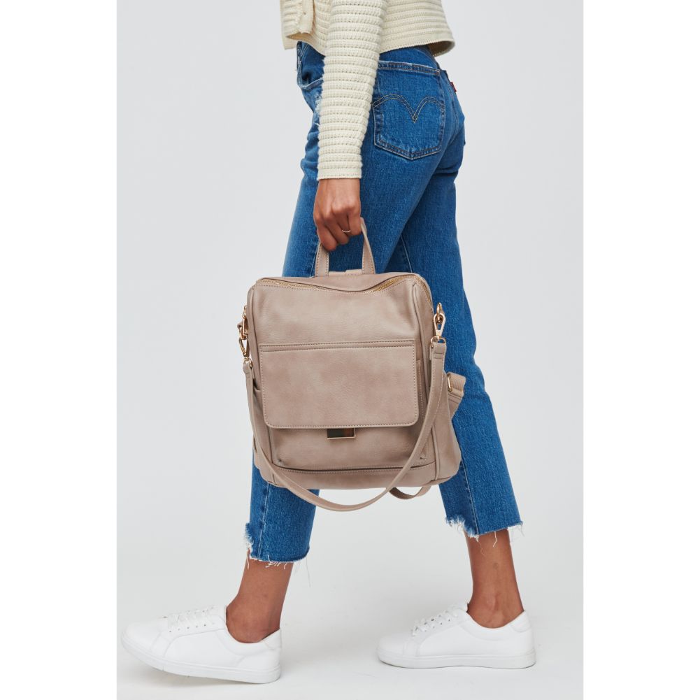 Woman wearing Taupe Urban Expressions Caroline Backpack 840611103512 View 4 | Taupe