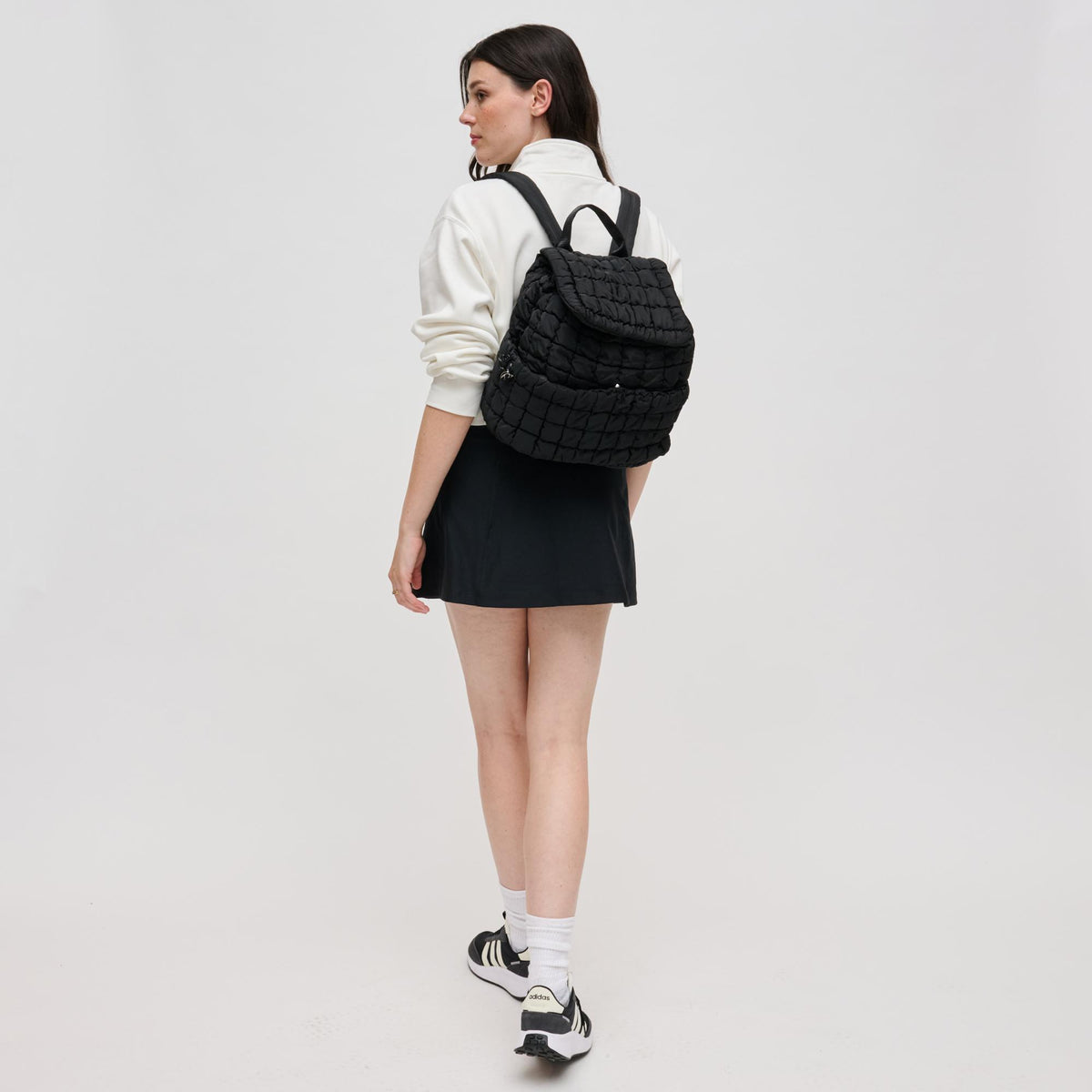 Woman wearing Black Urban Expressions Allston - Quilted Nylon Puffer Backpack 840611140302 View 3 | Black