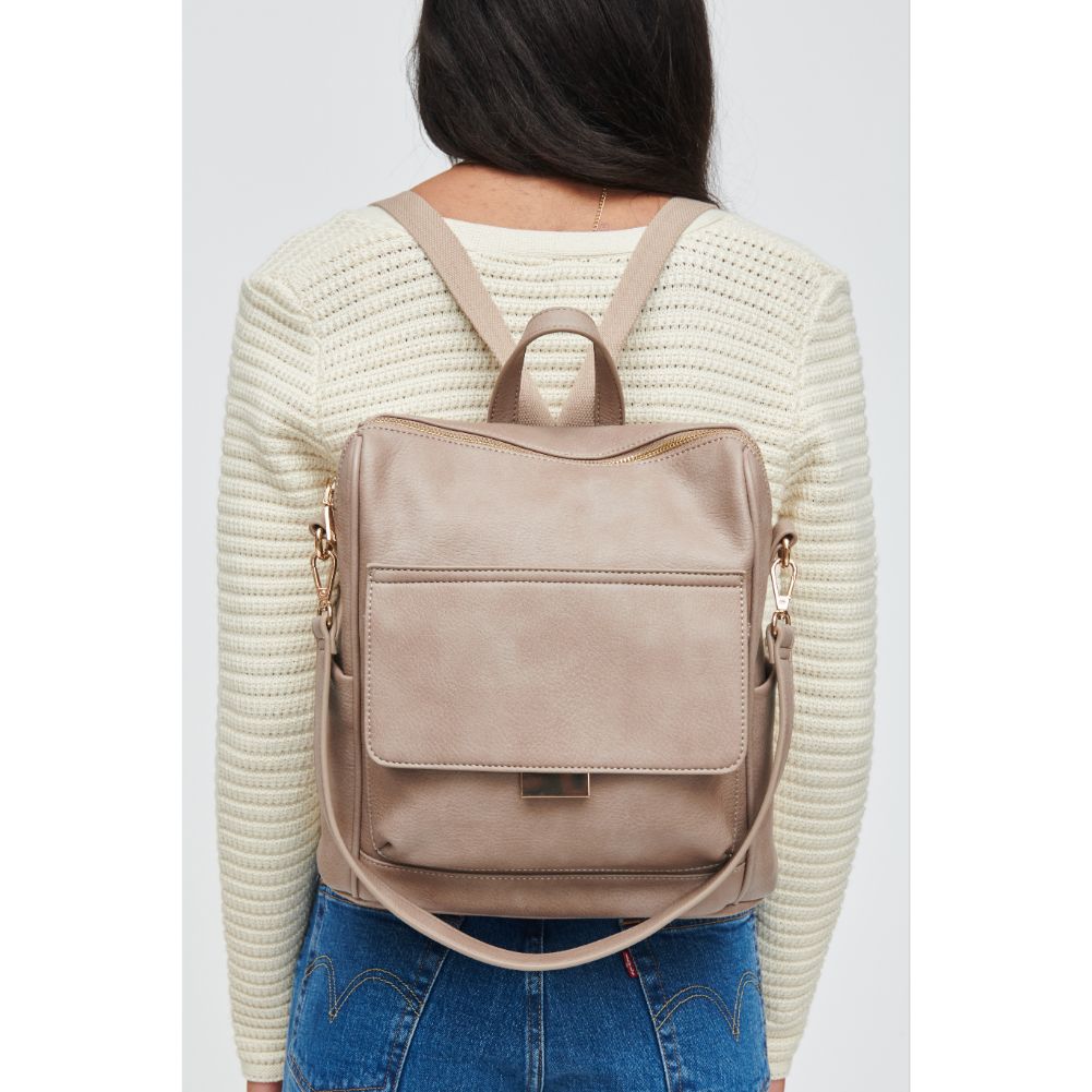 Woman wearing Taupe Urban Expressions Caroline Backpack 840611103512 View 1 | Taupe