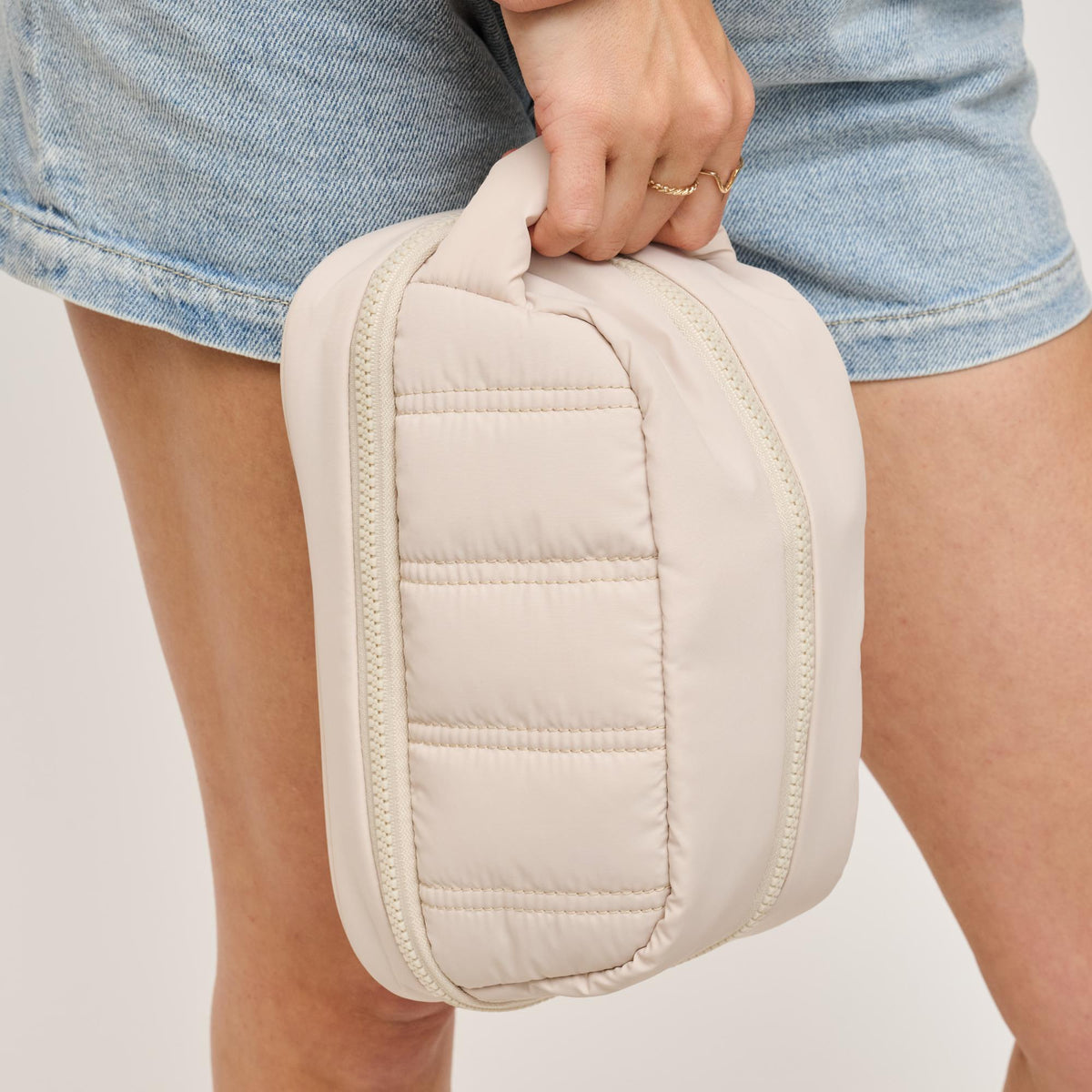 Woman wearing Cream Urban Expressions Jet - Nylon Dopp Kit 840611195258 View 2 | Cream