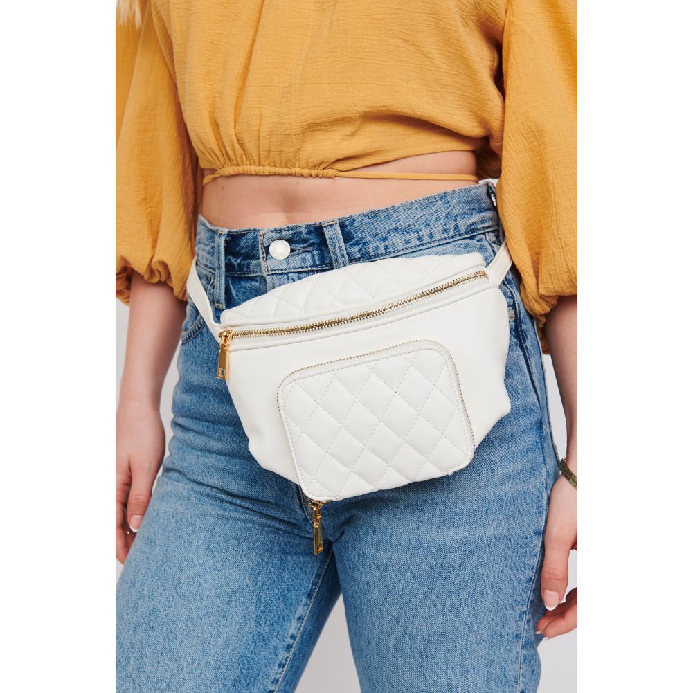 Woman wearing White Urban Expressions Via Lucia Belt Bag 840611102164 View 4 | White