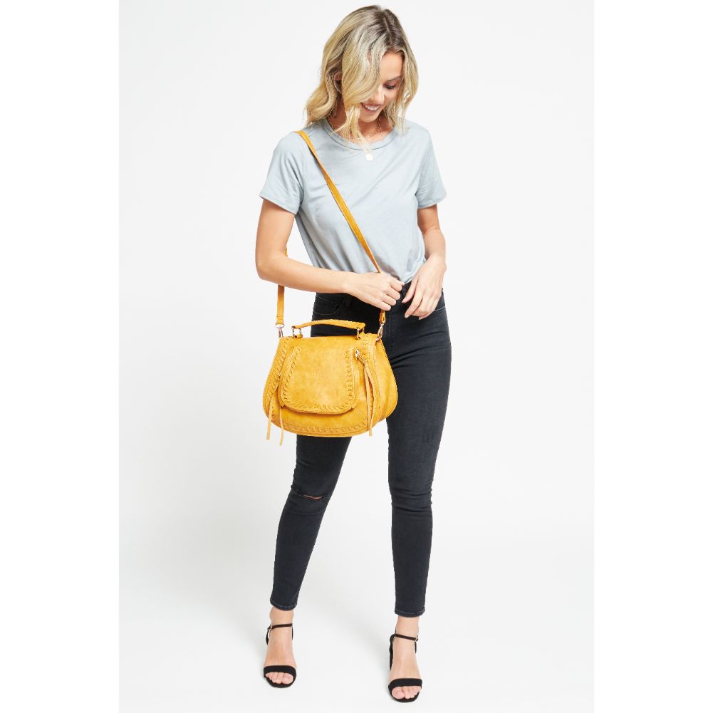 Woman wearing Mustard Urban Expressions Khloe Crossbody 840611176660 View 4 | Mustard