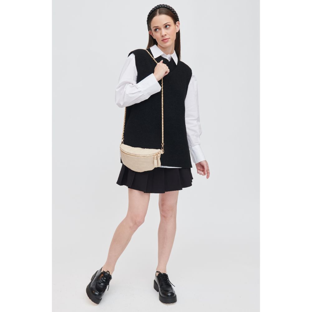 Woman wearing Natural Urban Expressions Lachlan - Quilted Belt Bag 840611113016 View 4 | Natural