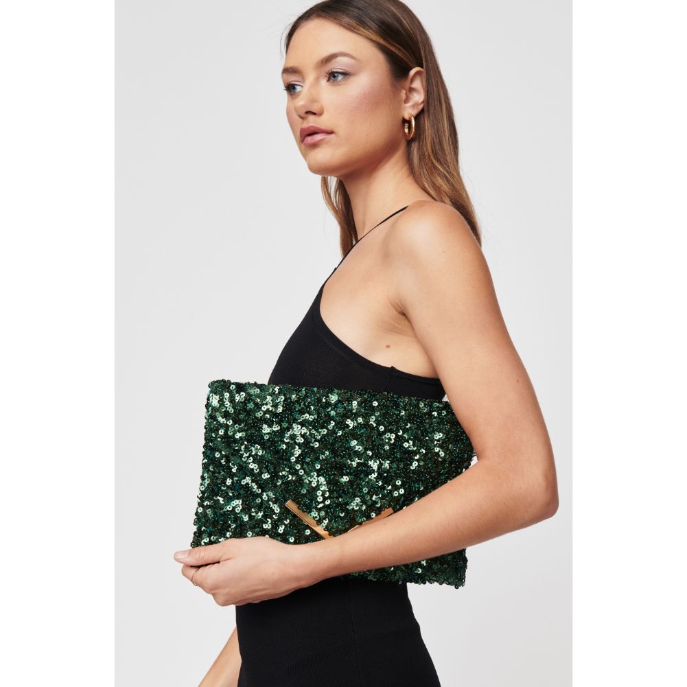 Woman wearing Emerald Urban Expressions Rizza Sequin Evening Bag 840611103437 View 2 | Emerald