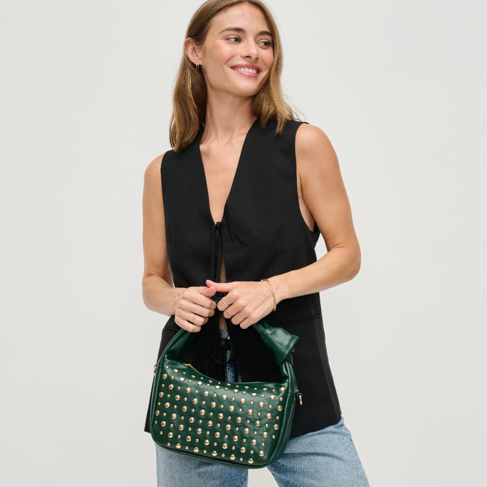 Woman wearing Forest Urban Expressions Lennox Crossbody 840611194190 View 1 | Forest