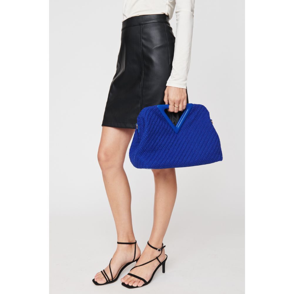 Woman wearing Cobalt Urban Expressions Natasha Tweed Crossbody 818209017411 View 1 | Cobalt