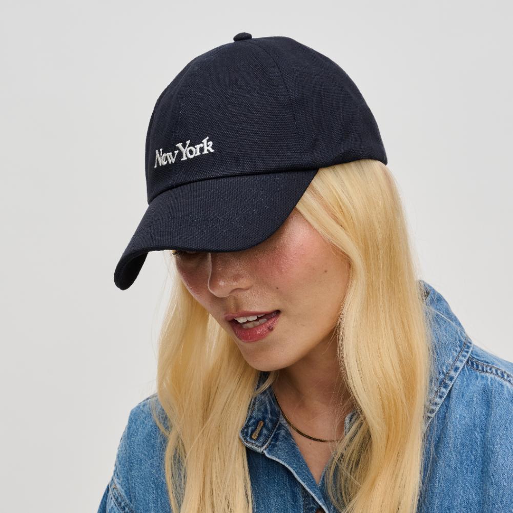 Woman wearing Navy Urban Expressions New York Embroidered Hat Baseball Cap 840611193094 View 2 | Navy