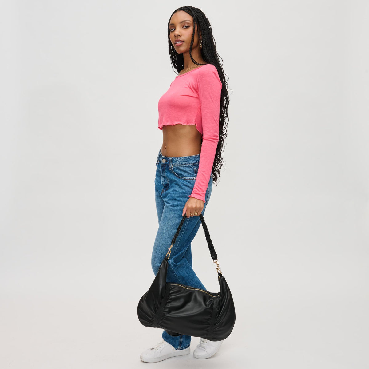 Woman wearing Black Urban Expressions Amber Hobo 840611130433 View 2 | Black