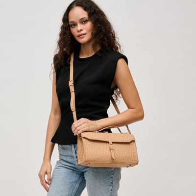 Woman wearing Natural Urban Expressions Juliet Ostrich Crossbody 840611130365 View 1 | Natural