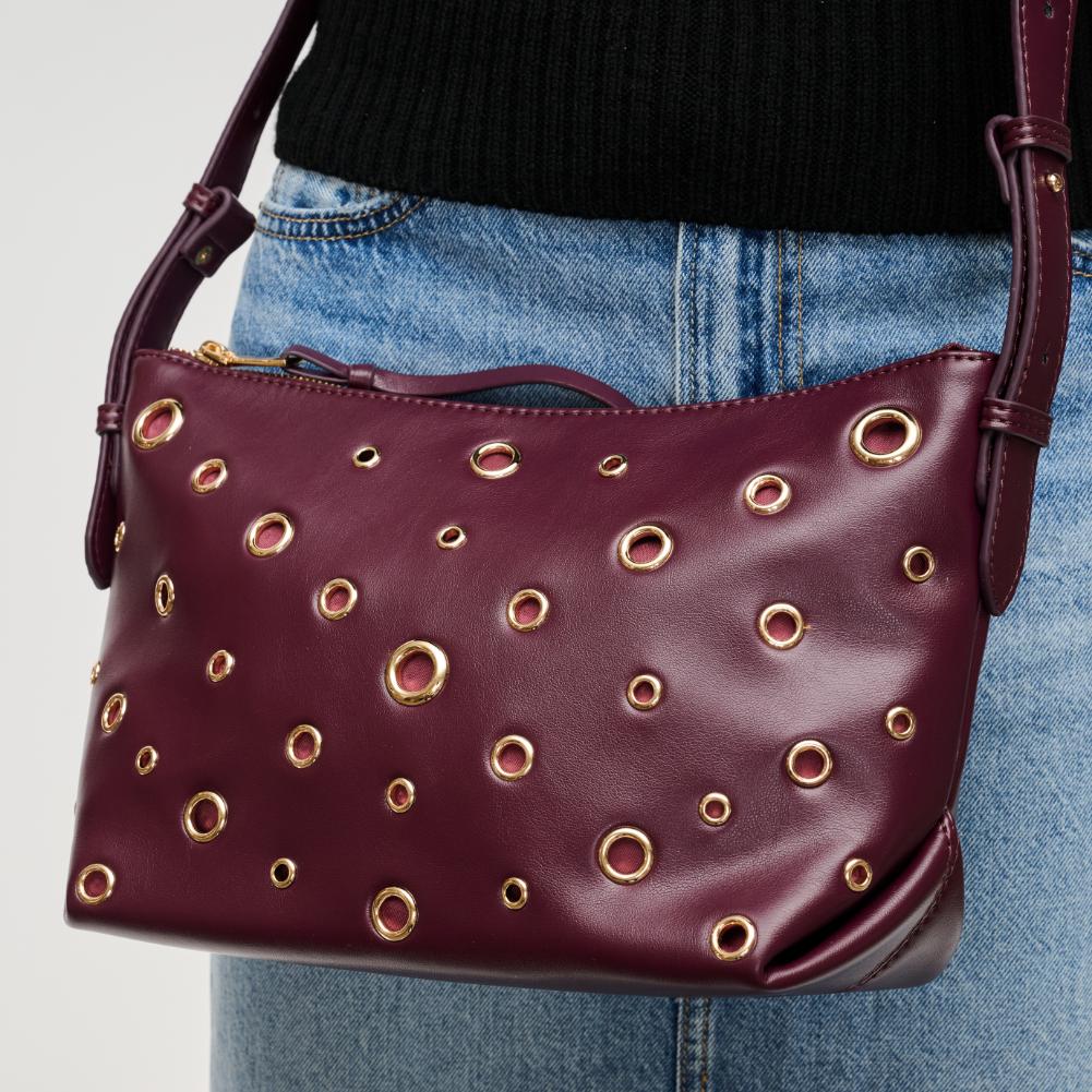 Woman wearing Burgundy Urban Expressions Taran Crossbody 840611194268 View 4 | Burgundy