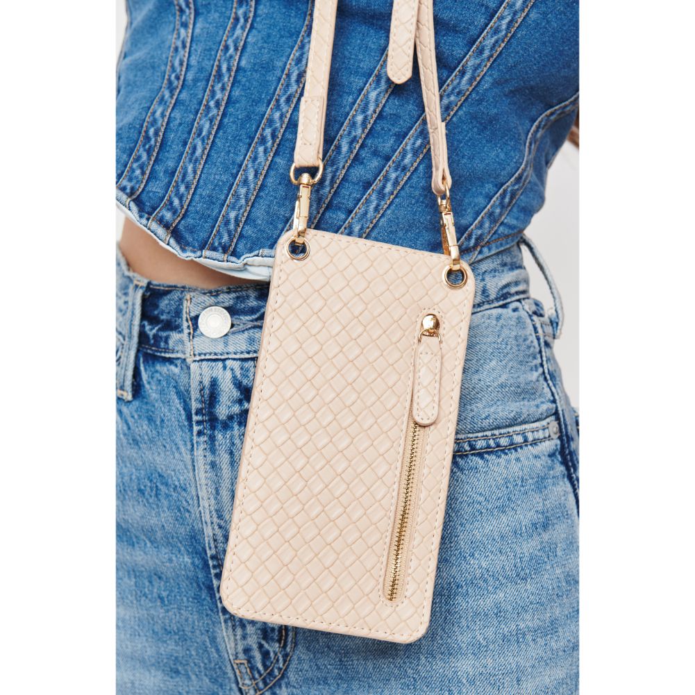 Woman wearing Natural Urban Expressions Claire Woven Cell Phone Crossbody 840611102348 View 4 | Natural