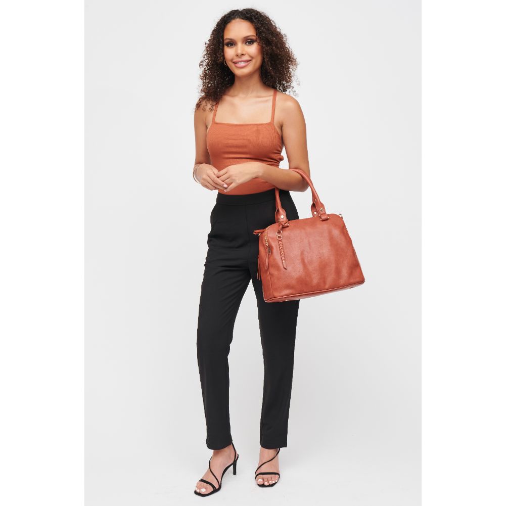 Woman wearing Rust Urban Expressions Noreen Satchel 840611185358 View 4 | Rust