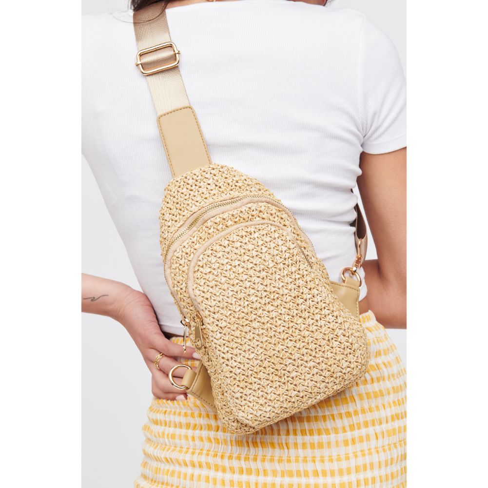 Woman wearing Natural Urban Expressions Ace - Straw Sling Backpack 818209019774 View 4 | Natural